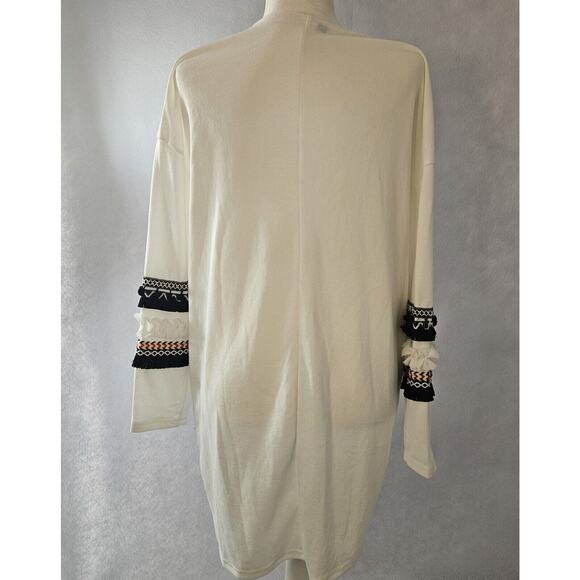 Sweater Cardigan Fringe Western Trim Sz M Boho Pockets Ethnic Batik - Picture 4 of 7